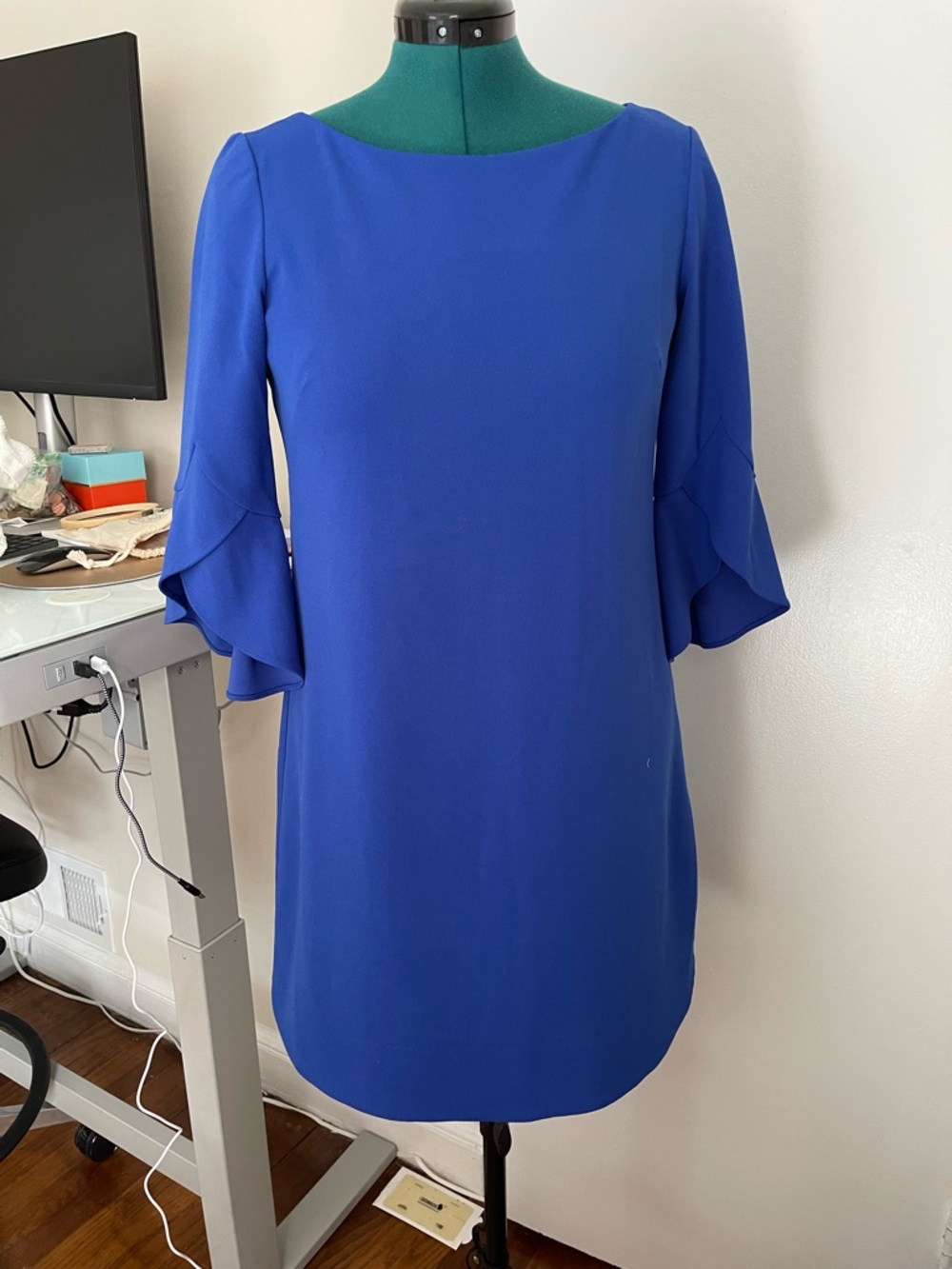 Vince Camuto Electric Blue Midi Dress with Ruffle Sleeves